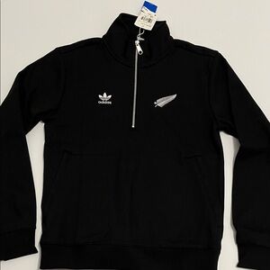 adidas All Blacks mens S Half 1/2 Zip Waffle Pullover Long Sleeve shirt $80